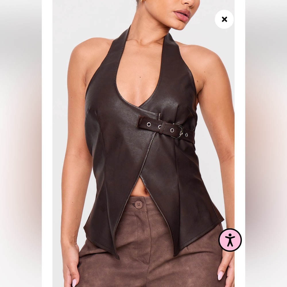 PLT - New with Tags - Faux Leather Buckle Top Halter - Size 6